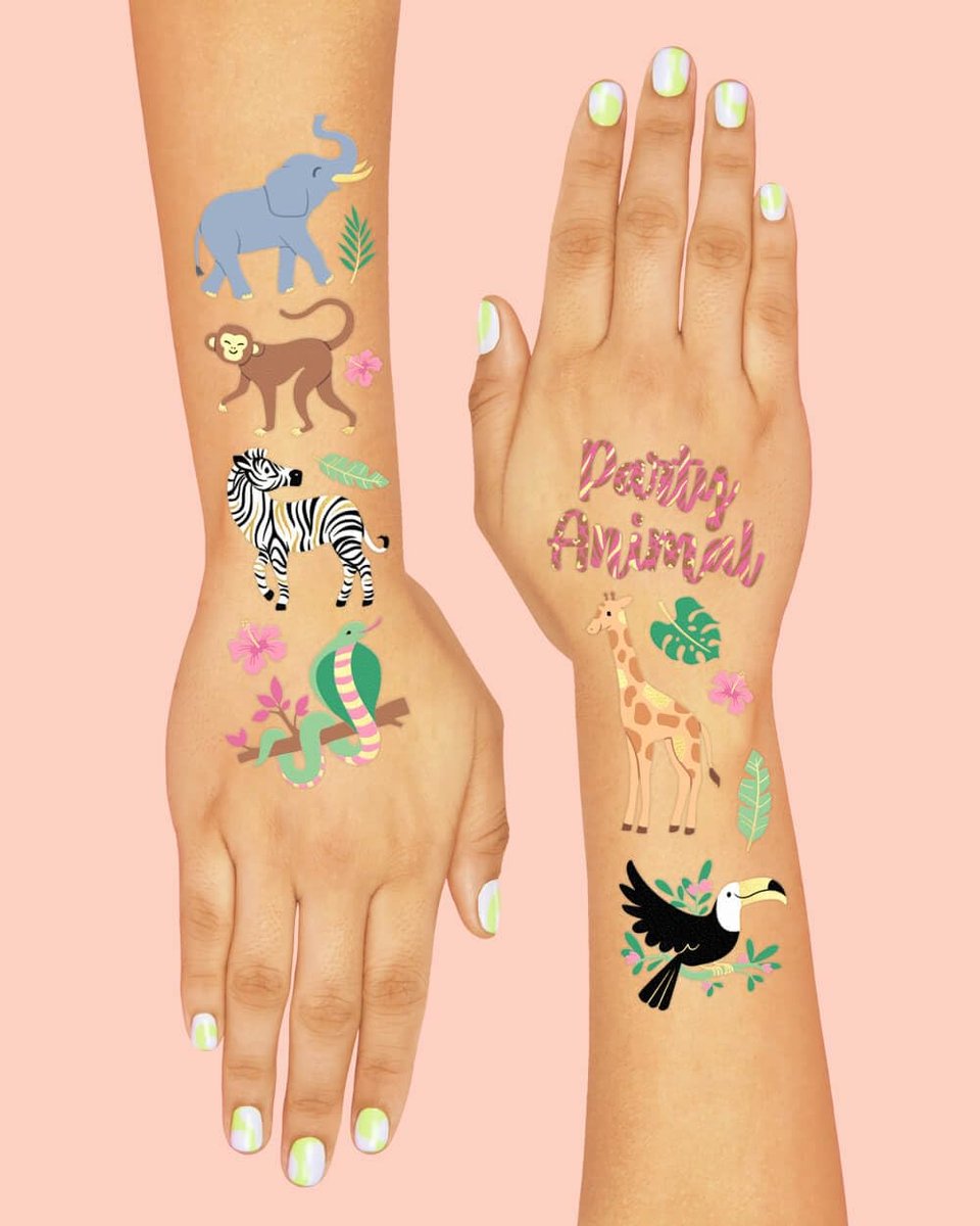 xo, Fetti Jungle Temporary Tattoos - 36 Wild Animal Designs for Kids & Adults | Safari Party Favors, Baby Shower Gifts - görsel 7