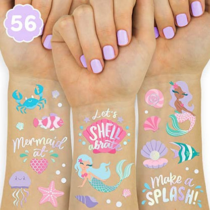 xo, Fetti Under The Sea Mermaid Temporary Tattoos - 56 Iridescent Foil Designs for Kids' Party Favors, Ocean Animal Crafts, and Underwater Activities