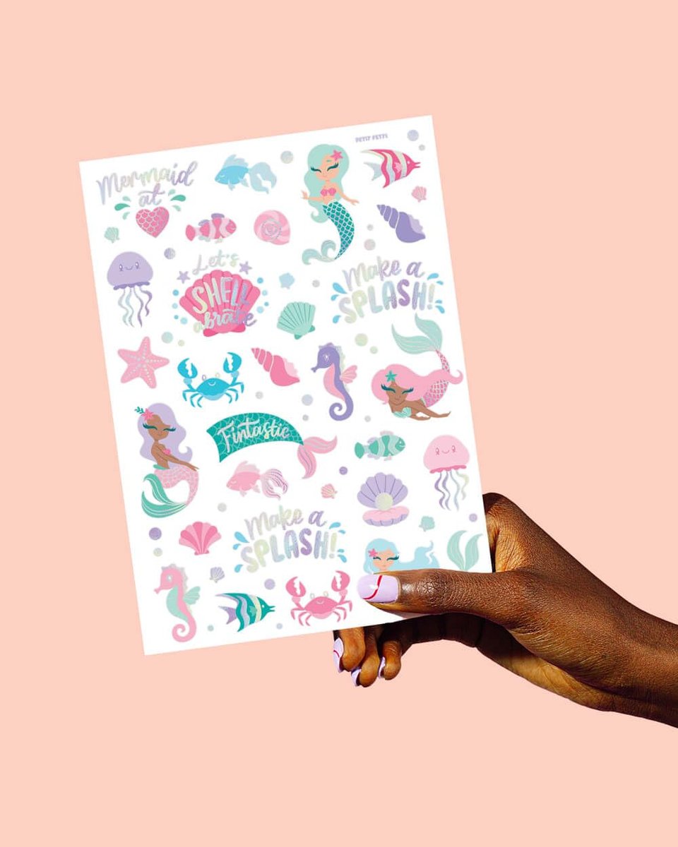 xo, Fetti Under The Sea Mermaid Temporary Tattoos - 56 Iridescent Foil Designs for Kids' Party Favors, Ocean Animal Crafts, and Underwater Activities - görsel 10