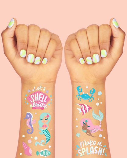 xo, Fetti Under The Sea Mermaid Temporary Tattoos - 56 Iridescent Foil Designs for Kids' Party Favors, Ocean Animal Crafts, and Underwater Activities