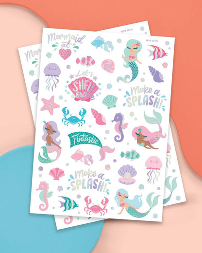 xo, Fetti Under The Sea Mermaid Temporary Tattoos - 56 Iridescent Foil Designs for Kids' Party Favors, Ocean Animal Crafts, and Underwater Activities