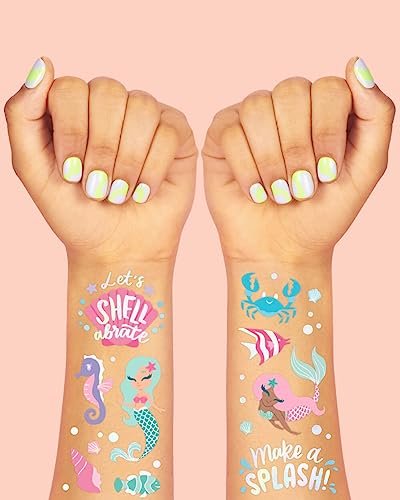 xo, Fetti Under The Sea Mermaid Temporary Tattoos - 56 Iridescent Foil Designs for Kids' Party Favors, Ocean Animal Crafts, and Underwater Activities - görsel 5