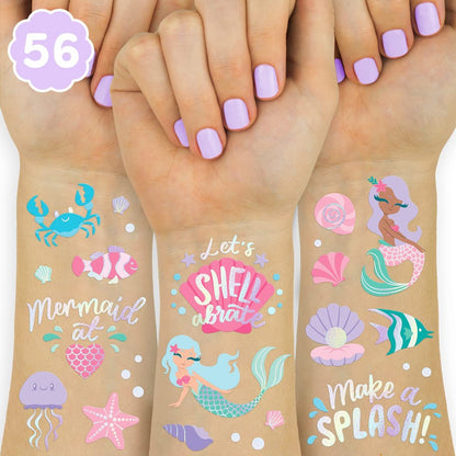 xo, Fetti Under The Sea Mermaid Temporary Tattoos - 56 Iridescent Foil Designs for Kids' Party Favors, Ocean Animal Crafts, and Underwater Activities