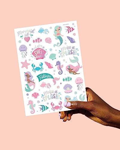 xo, Fetti Under The Sea Mermaid Temporary Tattoos - 56 Iridescent Foil Designs for Kids' Party Favors, Ocean Animal Crafts, and Underwater Activities