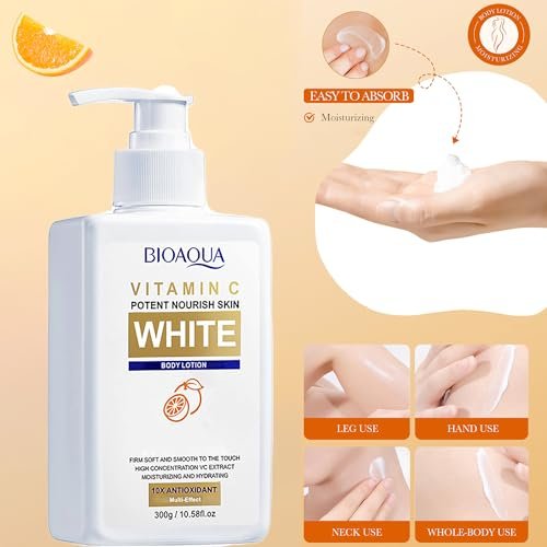 BIOAQUA Vitamin C White Body Lotion with Orange Extract - 10x Antioxidant Moisturizer, Hydrating Whole Body Lotion, 300g - görsel 4