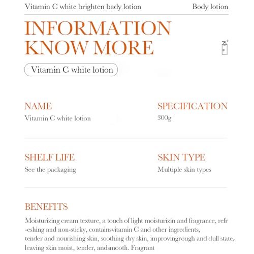 BIOAQUA Vitamin C White Body Lotion with Orange Extract - 10x Antioxidant Moisturizer, Hydrating Whole Body Lotion, 300g - görsel 8