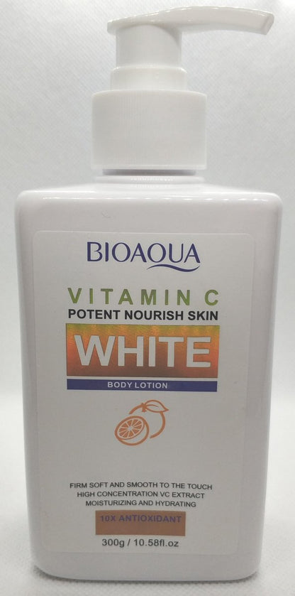 BIOAQUA Vitamin C White Body Lotion with Orange Extract - 10x Antioxidant Moisturizer, Hydrating Whole Body Lotion, 300g