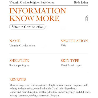 BIOAQUA Vitamin C White Body Lotion with Orange Extract - 10x Antioxidant Moisturizer, Hydrating Whole Body Lotion, 300g