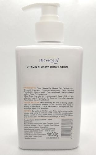 BIOAQUA Vitamin C White Body Lotion with Orange Extract - 10x Antioxidant Moisturizer, Hydrating Whole Body Lotion, 300g