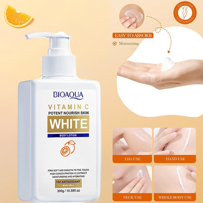 BIOAQUA Vitamin C White Body Lotion with Orange Extract - 10x Antioxidant Moisturizer, Hydrating Whole Body Lotion, 300g
