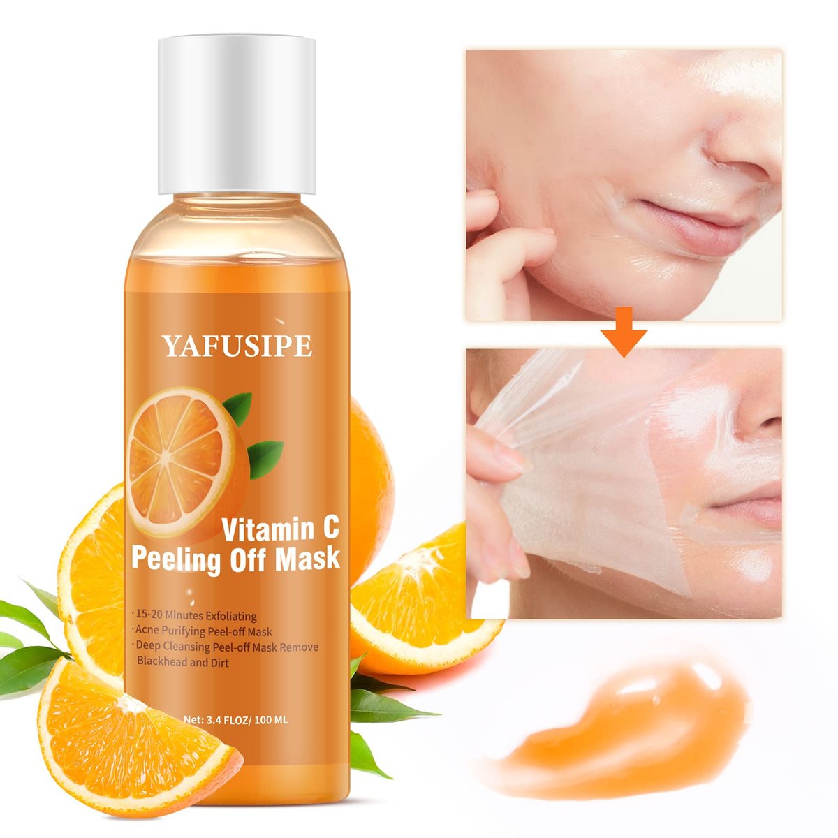 YAFUSIPE Vitamin C Peel Off Mask – Blackhead Remover & Poreless Deep Cleanse for Face, Arms, Neck (3.4 Fl Oz) - görsel 1