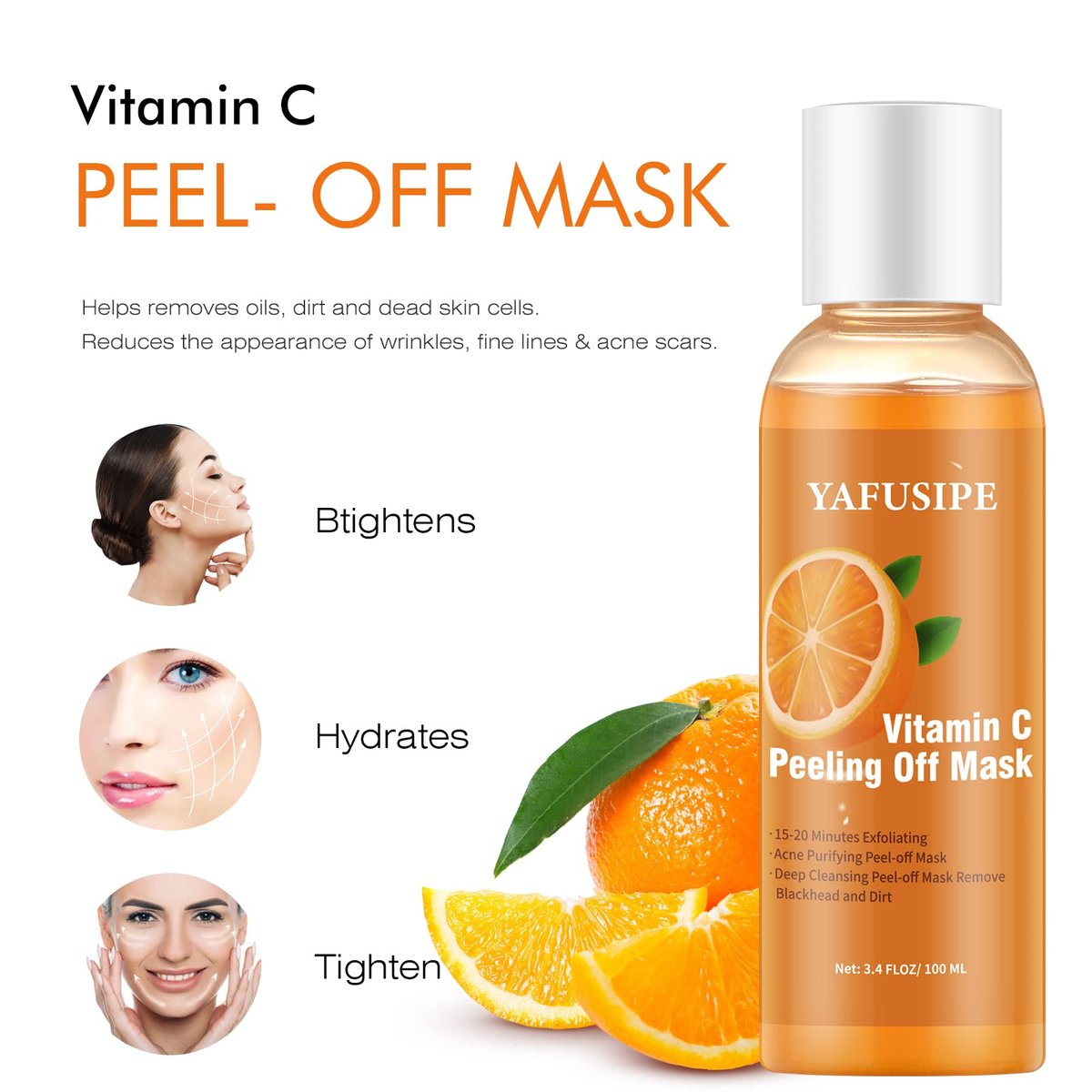 YAFUSIPE Vitamin C Peel Off Mask – Blackhead Remover & Poreless Deep Cleanse for Face, Arms, Neck (3.4 Fl Oz) - görsel 11
