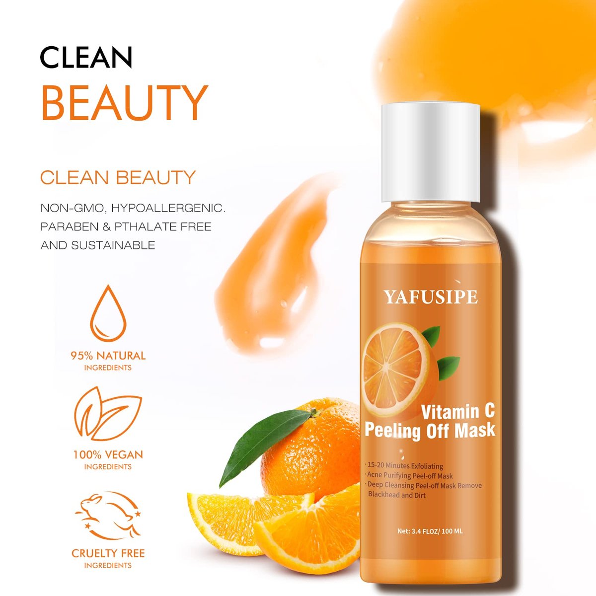 YAFUSIPE Vitamin C Peel Off Mask – Blackhead Remover & Poreless Deep Cleanse for Face, Arms, Neck (3.4 Fl Oz) - görsel 13