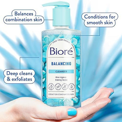 Bioré Balancing Face Wash for Combination Skin - pH Balanced, Vegan & Cruelty Free (6.77 oz, Pack of 3) Avelisse
