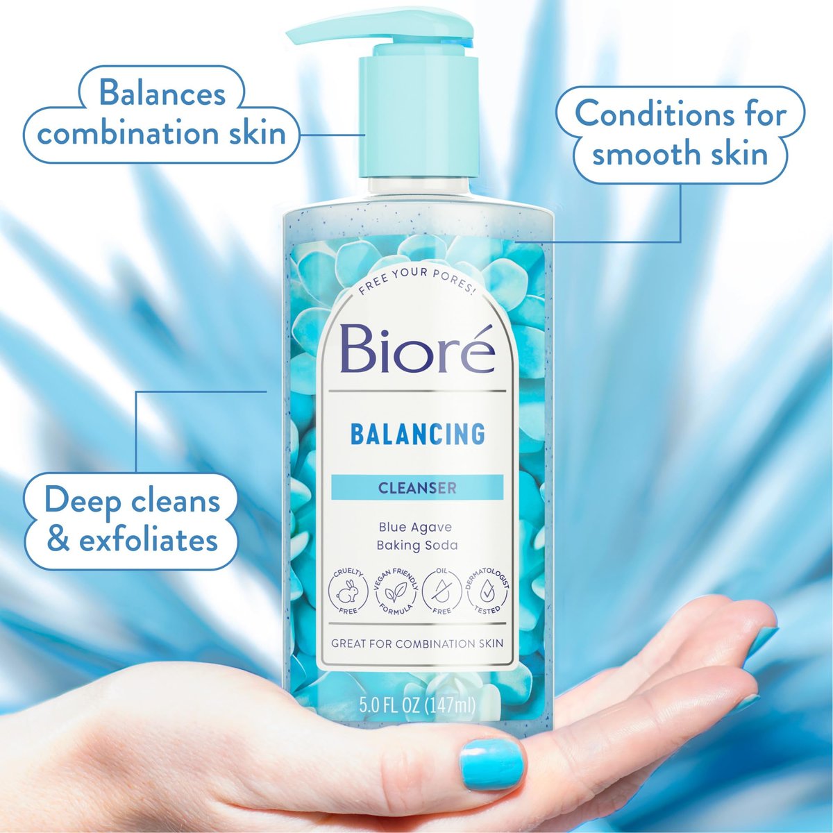 Bioré Balancing Face Wash for Combination Skin - pH Balanced, Vegan & Cruelty Free (6.77 oz, Pack of 3) Avelisse