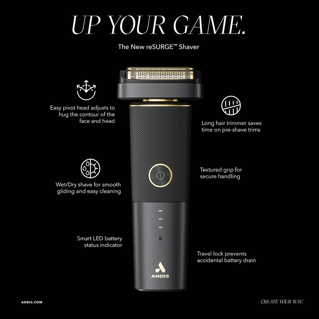 Andis 17300 reSURGE Electric Lithium Titanium Precision Foil Wet/Dry Rechargeable Shaver - Black Avelisse