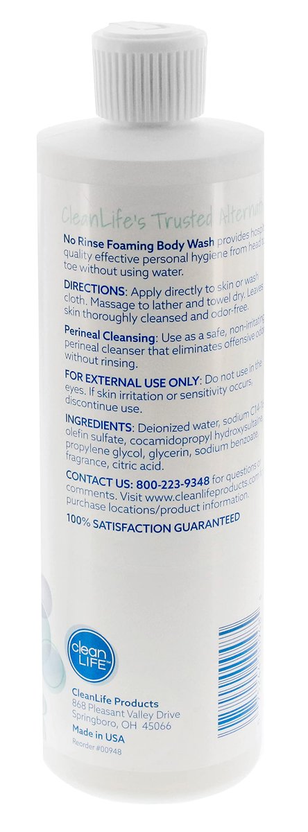 No-Rinse Foaming Body Wash – 16 fl oz Refill, Waterless & Rinse-Free Cleanser for Elderly, Adults, Camping Avelisse