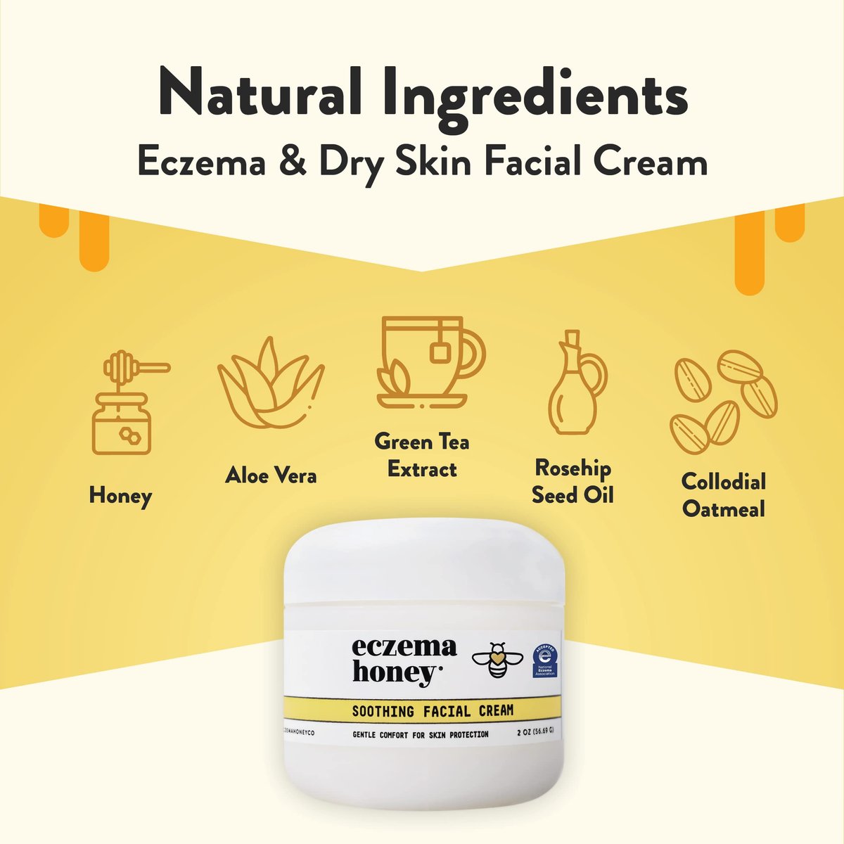 ECZEMA HONEY Soothing Facial Cream – Eczema Lotion for Face, Eyelids, Lips & More – Natural Dry Skin Repair (2 Oz) - görsel 3