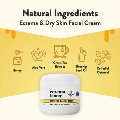 ECZEMA HONEY Soothing Facial Cream – Eczema Lotion for Face, Eyelids, Lips & More – Natural Dry Skin Repair (2 Oz)