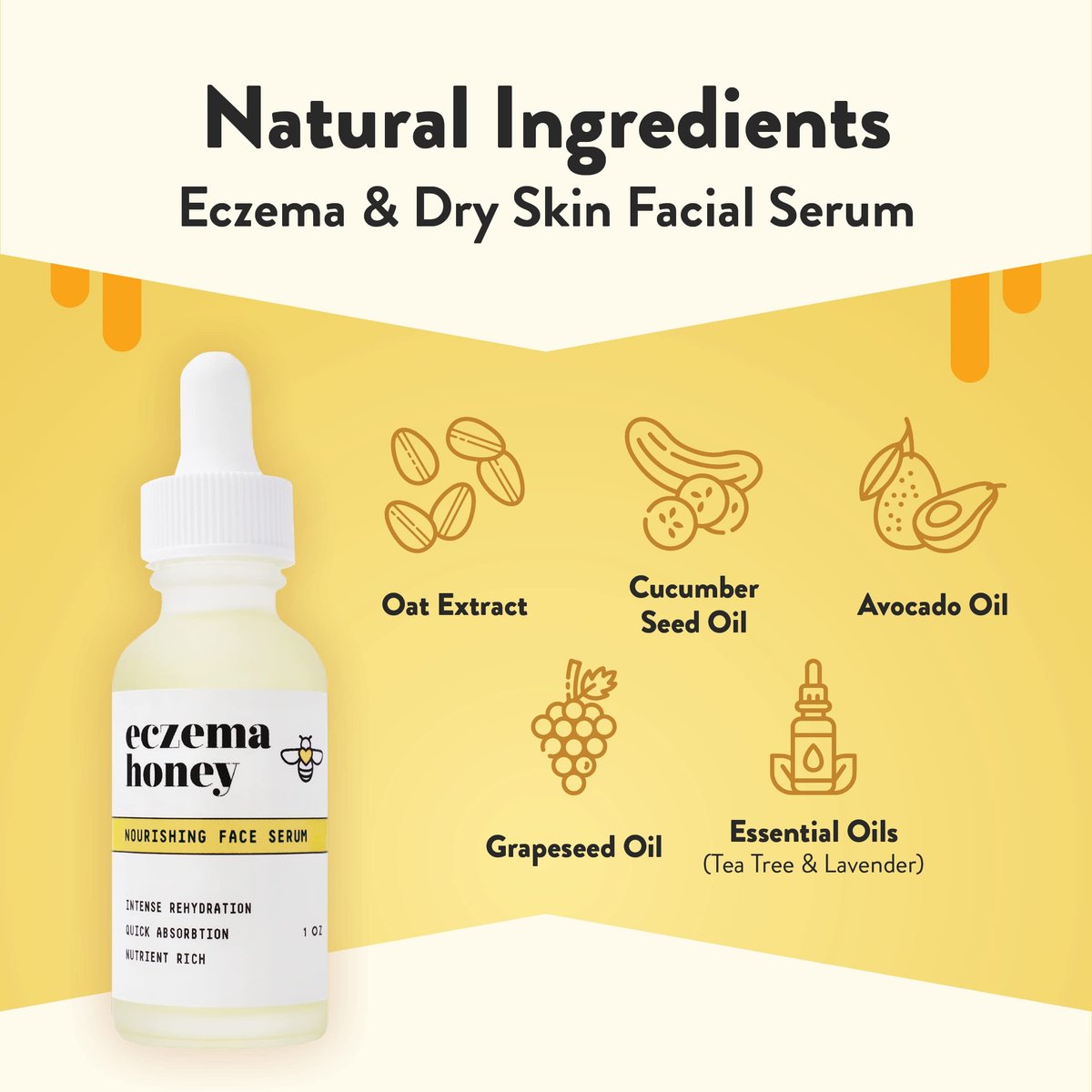 ECZEMA HONEY Nourishing Face Serum - Daily Hydrating Serum for Eczema, Dry & Sensitive Skin (1 Oz) Avelisse