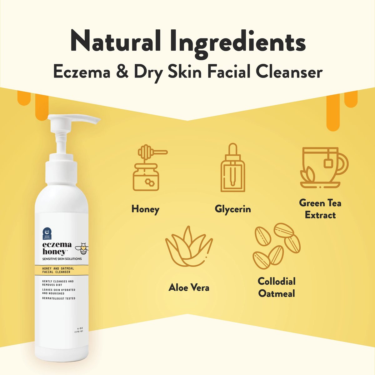 ECZEMA HONEY Oatmeal Facial Cleanser - Natural Eczema Face Wash for Dry, Itchy, Sensitive Skin - Gentle Daily Cleanser Prevents Breakouts (6 Oz) - görsel 3