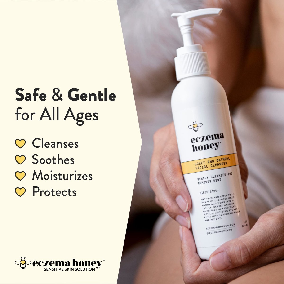 ECZEMA HONEY Oatmeal Facial Cleanser - Natural Eczema Face Wash for Dry, Itchy, Sensitive Skin - Gentle Daily Cleanser Prevents Breakouts (6 Oz) - görsel 5