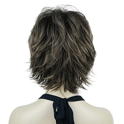 Lydell Short Layered Shaggy Wavy Full Synthetic Wig - RM73 Brown Mix | Lightweight & Natural Look