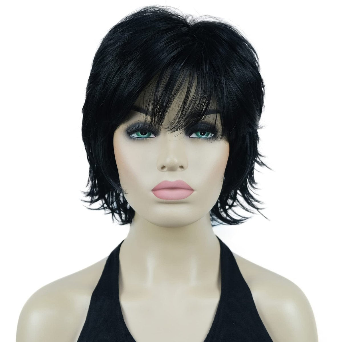 Lydell Short Layered Shaggy Wavy Full Synthetic Wig – 1 Black, High Temperature Fiber - görsel 1