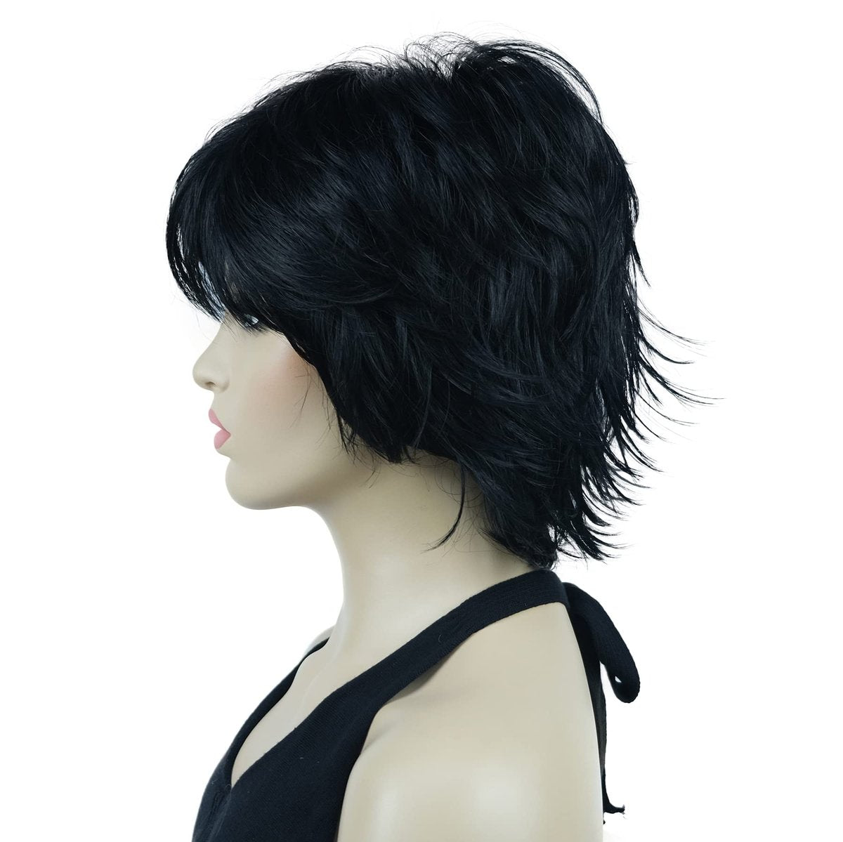 Lydell Short Layered Shaggy Wavy Full Synthetic Wig – 1 Black, High Temperature Fiber - görsel 9