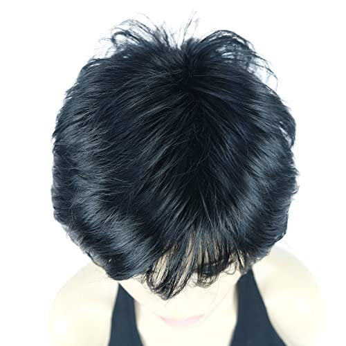 Lydell Short Layered Shaggy Wavy Full Synthetic Wig – 1 Black, High Temperature Fiber - görsel 14