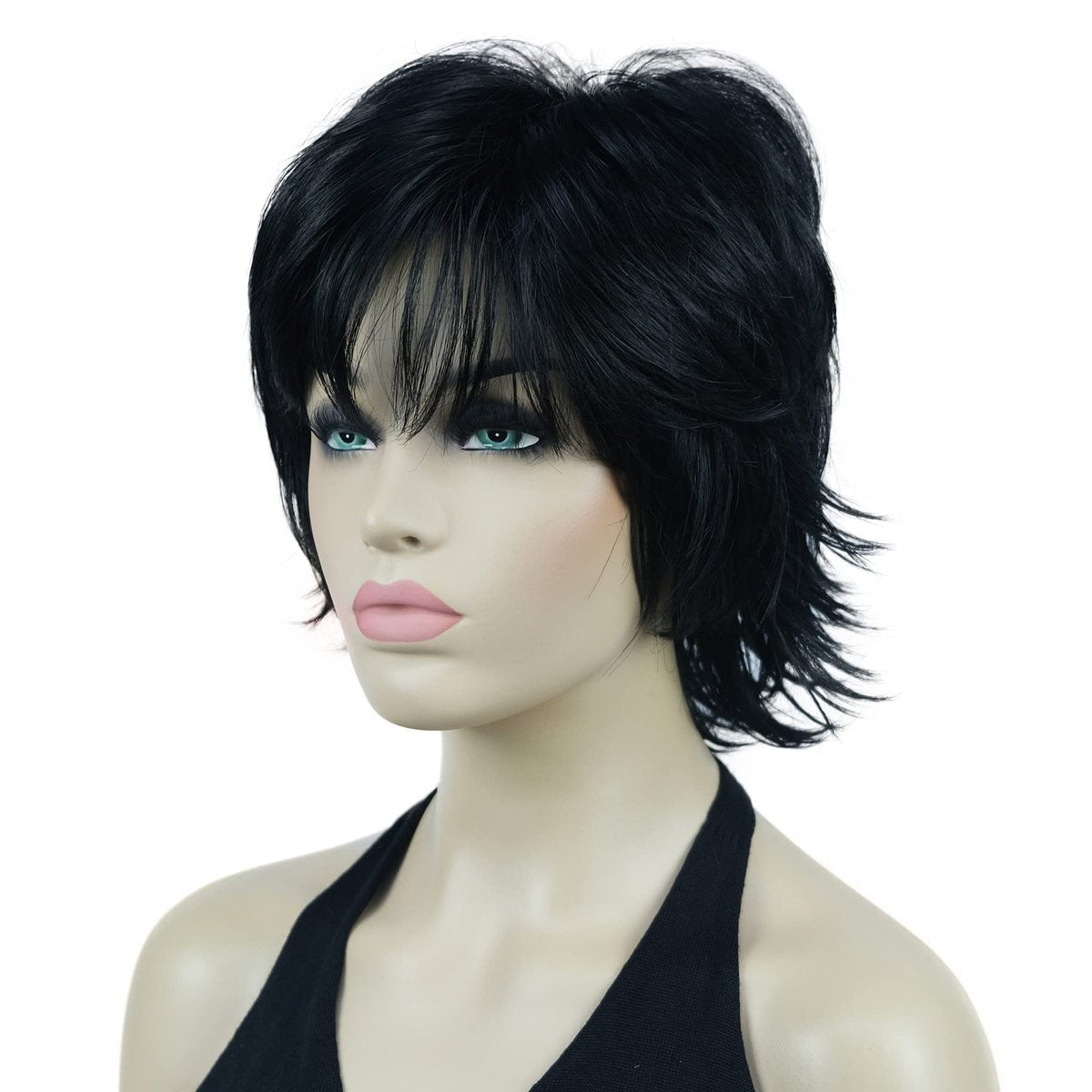 Lydell Short Layered Shaggy Wavy Full Synthetic Wig – 1 Black, High Temperature Fiber - görsel 5