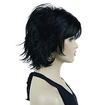 Lydell Short Layered Shaggy Wavy Full Synthetic Wig – 1 Black, High Temperature Fiber