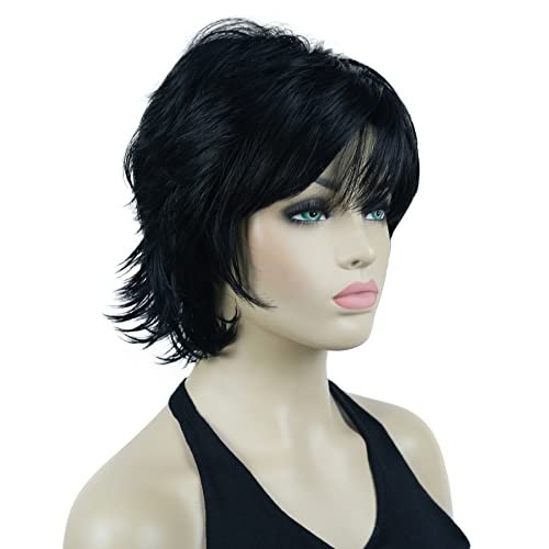 Lydell Short Layered Shaggy Wavy Full Synthetic Wig – 1 Black, High Temperature Fiber - görsel 4