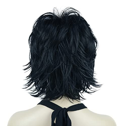 Lydell Short Layered Shaggy Wavy Full Synthetic Wig – 1 Black, High Temperature Fiber - görsel 12