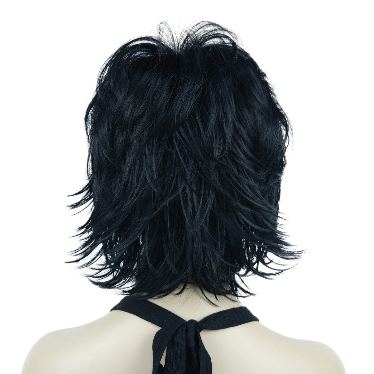 Lydell Short Layered Shaggy Wavy Full Synthetic Wig – 1 Black, High Temperature Fiber - görsel 11