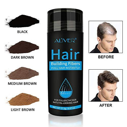 ELAIMEI Black Hair Fibers for Thinning Hair - Natural Unscented Powder for Men & Women (Black, 0.97 oz)