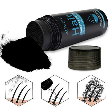 ELAIMEI Black Hair Fibers for Thinning Hair - Natural Unscented Powder for Men & Women (Black, 0.97 oz)