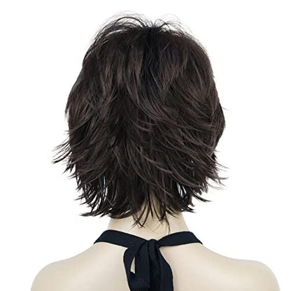 Lydell Short Layered Shaggy Wavy Full Synthetic Wig - Chestnut Brown