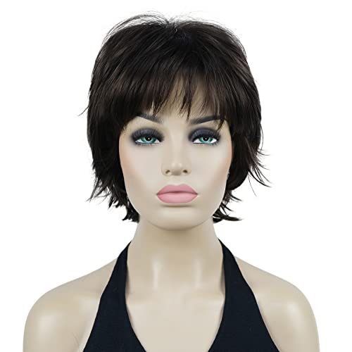 Lydell Short Layered Shaggy Wavy Full Synthetic Wig - Chestnut Brown - görsel 2