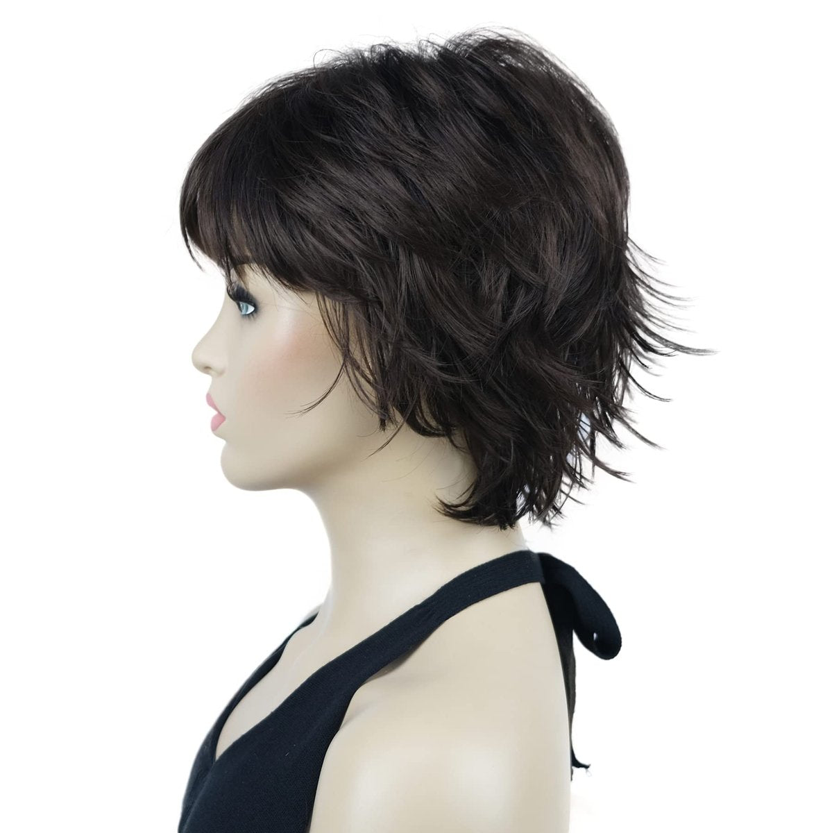 Lydell Short Layered Shaggy Wavy Full Synthetic Wig - Chestnut Brown - görsel 9