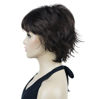 Lydell Short Layered Shaggy Wavy Full Synthetic Wig - Chestnut Brown