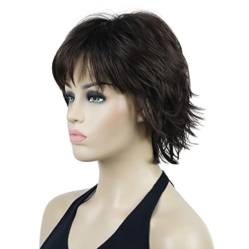 Lydell Short Layered Shaggy Wavy Full Synthetic Wig - Chestnut Brown - görsel 6