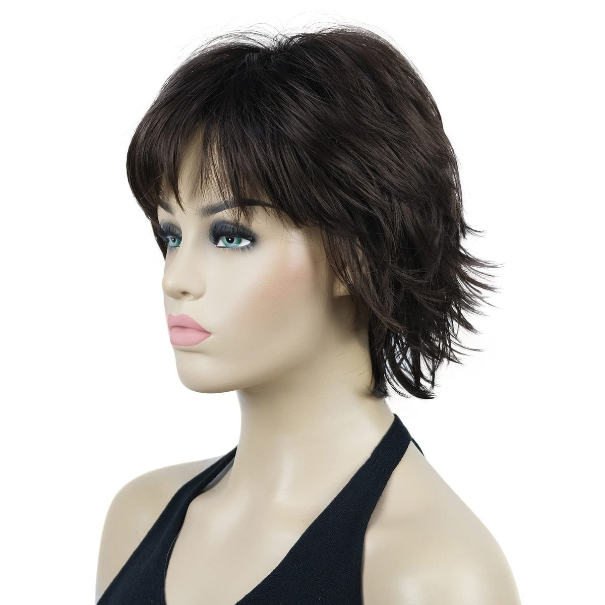 Lydell Short Layered Shaggy Wavy Full Synthetic Wig - Chestnut Brown - görsel 5