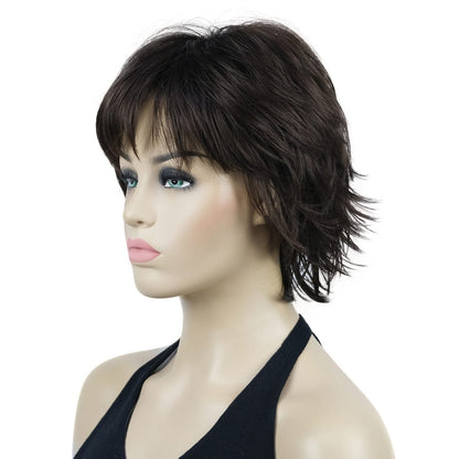 Lydell Short Layered Shaggy Wavy Full Synthetic Wig - Chestnut Brown
