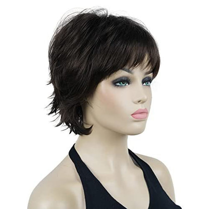 Lydell Short Layered Shaggy Wavy Full Synthetic Wig - Chestnut Brown
