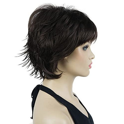 Lydell Short Layered Shaggy Wavy Full Synthetic Wig - Chestnut Brown