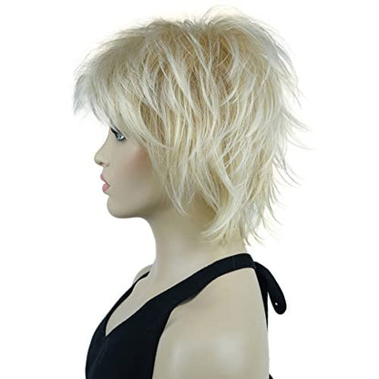 Lydell Short Layered Shaggy Wavy Full Synthetic Wig - 24BT613 Blonde Mix