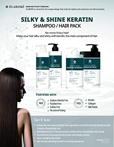 Elabore Silky & Shine Keratin Shampoo, 16.06 fl oz (475 ml) - Smoothing & Frizz Control