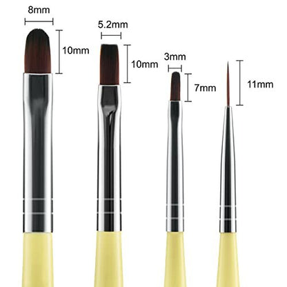 Beaute Galleria 4-Piece UV Gel Nail Art Brush Set – Pro Flat, Carved, Detailer, Round for Fine Line, Detailer, Outline, Striping, Polygel Nails, Gel Sculpting, Nail Tips