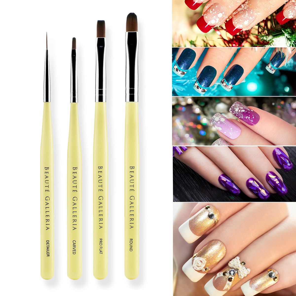 Beaute Galleria 4-Piece UV Gel Nail Art Brush Set – Pro Flat, Carved, Detailer, Round for Fine Line, Detailer, Outline, Striping, Polygel Nails, Gel Sculpting, Nail Tips - görsel 7